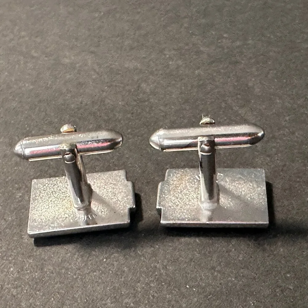 Vintage Swank Silver Tone Rectangle Men’s Cufflinks Brushed & Shiny 3/4” x 1/2”